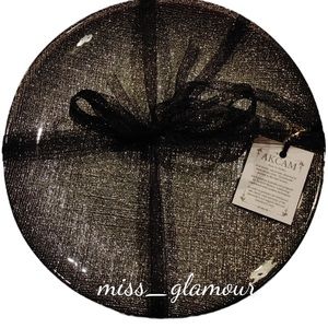 x4 Akcam Turkish Glass Salad Plate Set Silver Graphite Sparkle Glitter NEW